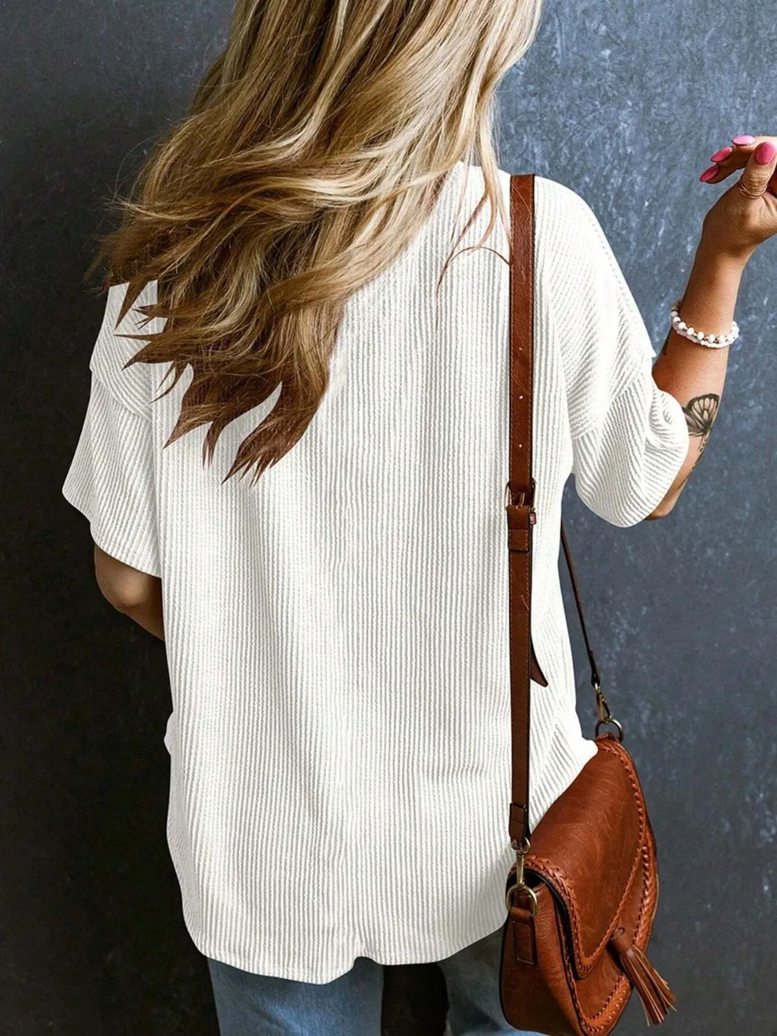 Katie Textured V-Neck Half Sleeve T-Shirt