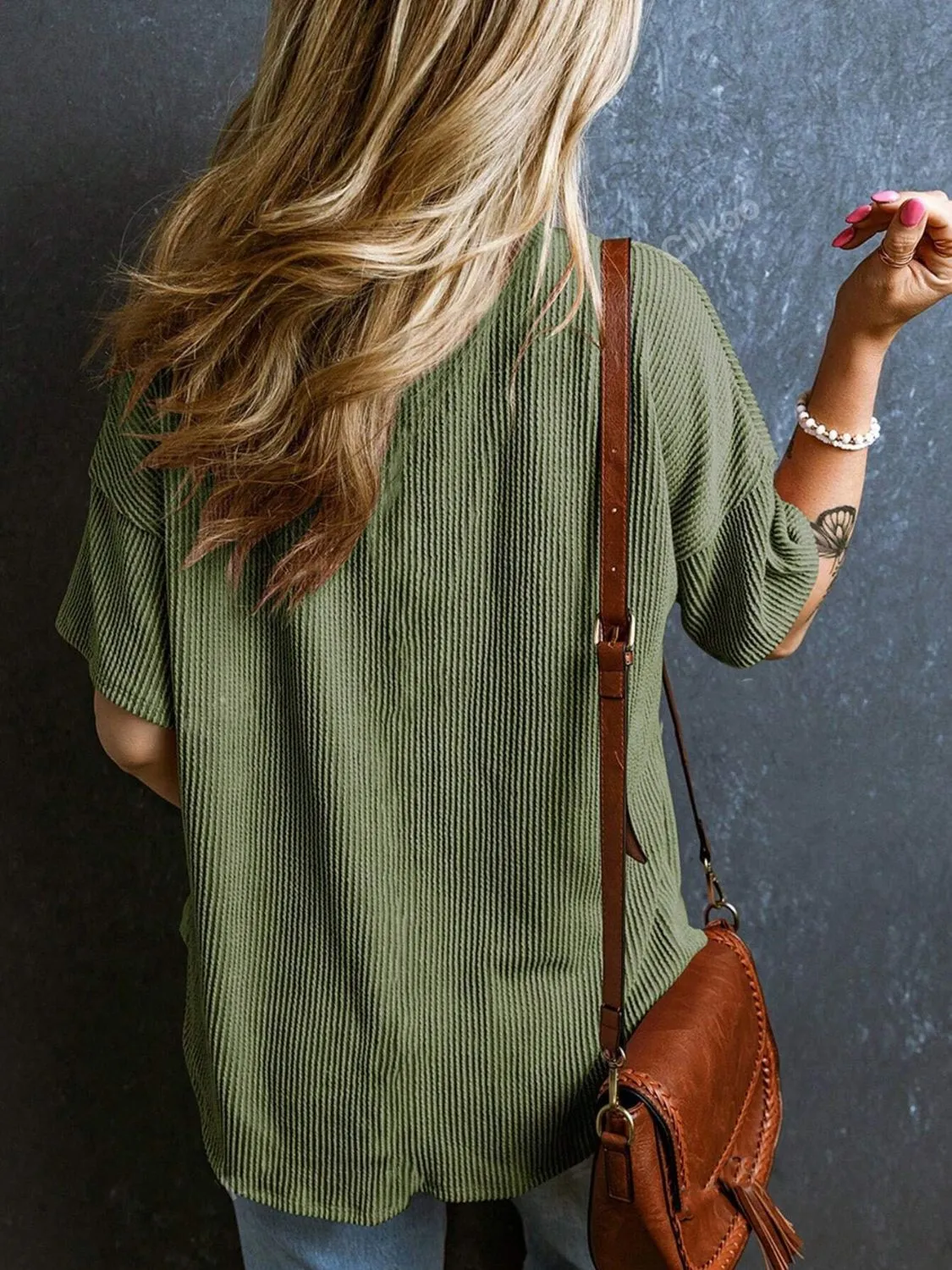 Katie Textured V-Neck Half Sleeve T-Shirt