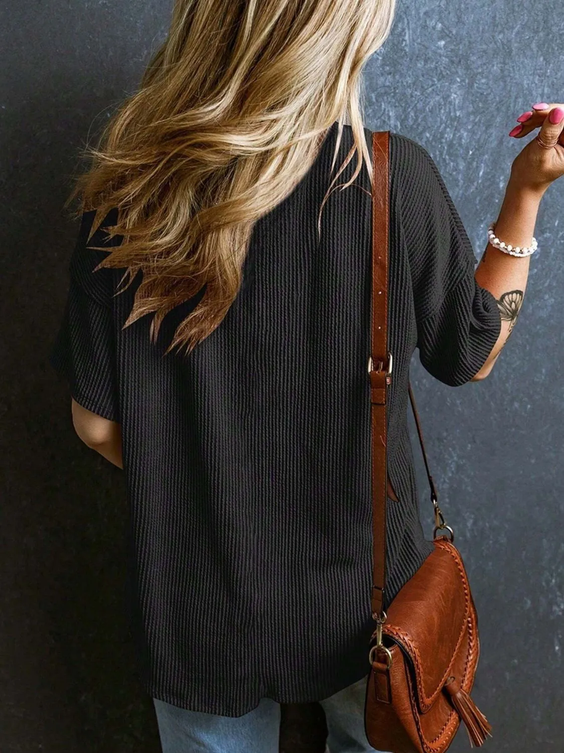 Katie Textured V-Neck Half Sleeve T-Shirt