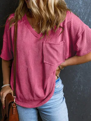 Katie Textured V-Neck Half Sleeve T-Shirt