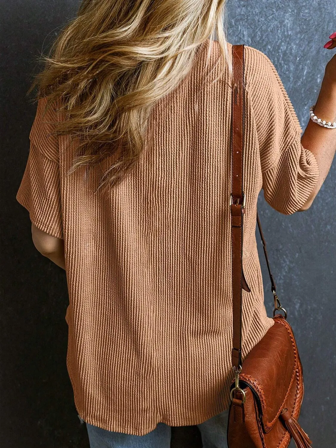 Katie Textured V-Neck Half Sleeve T-Shirt