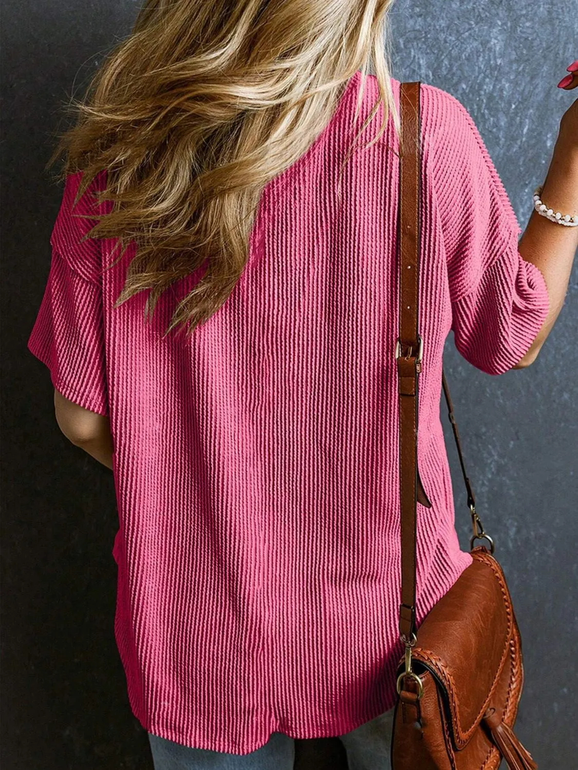 Katie Textured V-Neck Half Sleeve T-Shirt