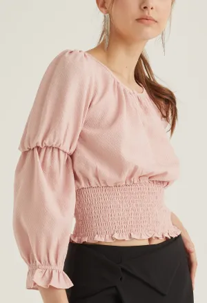 Key Hole Double Puff Sleeve Blouse