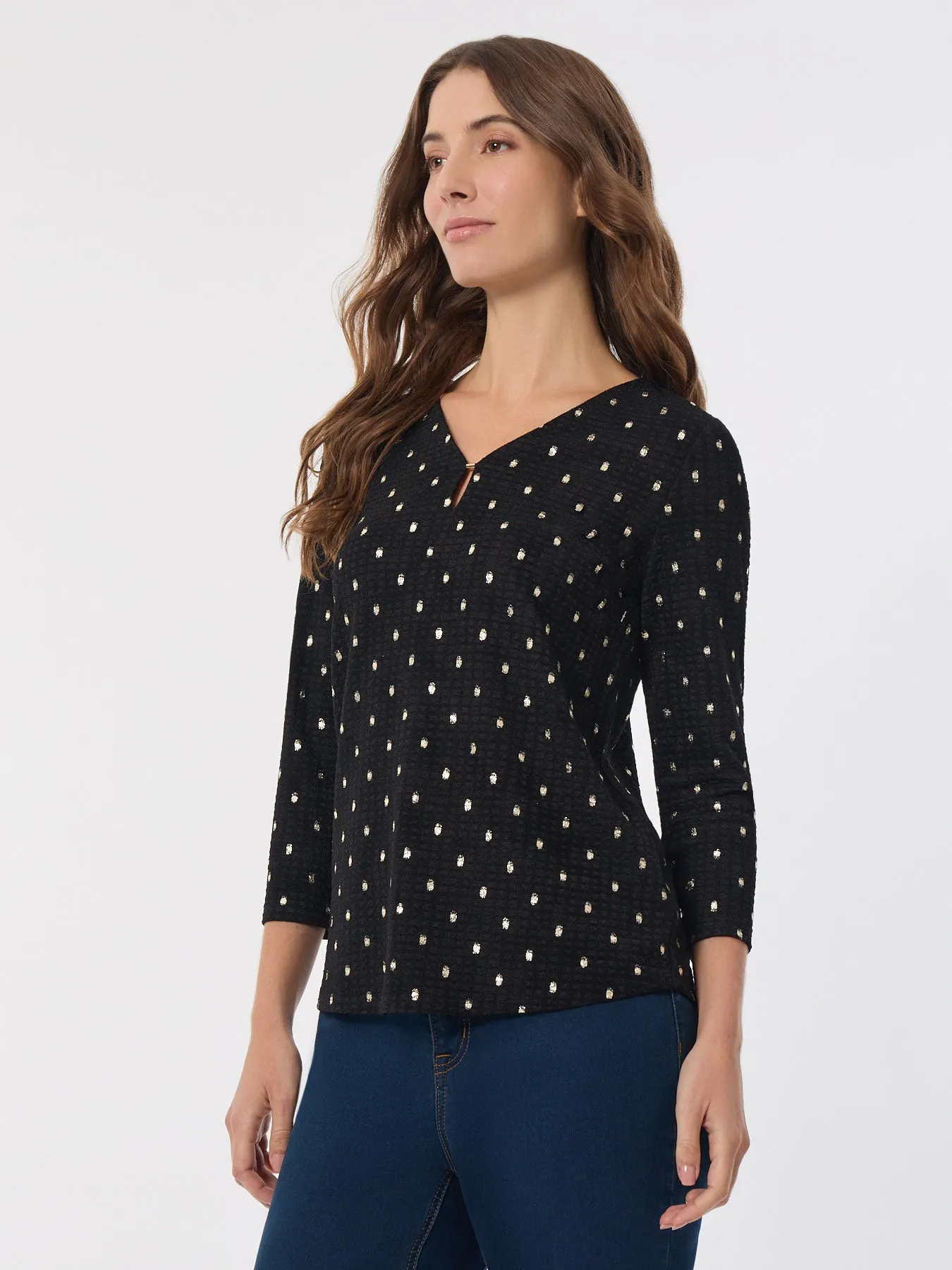 Keyhole Neckline Sparkle Accent Top