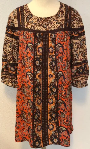 LACE TRIM PRINT MINI DRESS