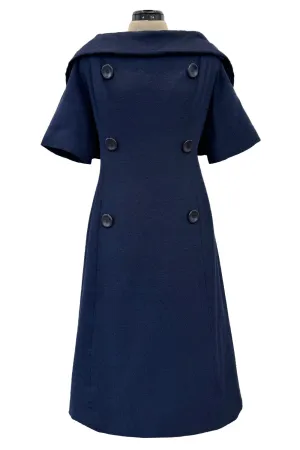 Late 1950s Christian Dior London by Marc Bohan Numbered Blue Shift Dress w Button Detailing