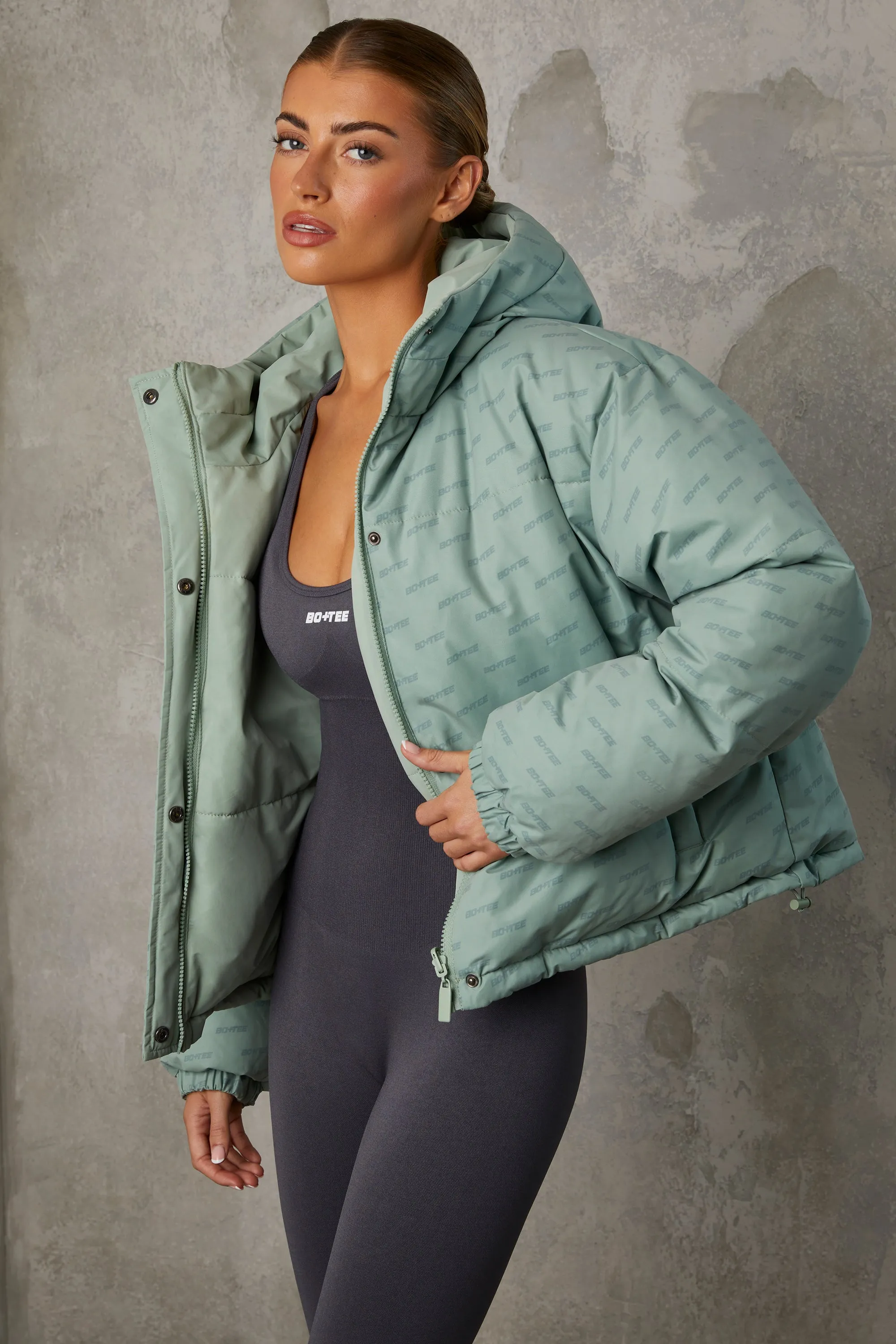 Layer Up - Reversible Hooded Puffer Jacket in Iceberg Green
