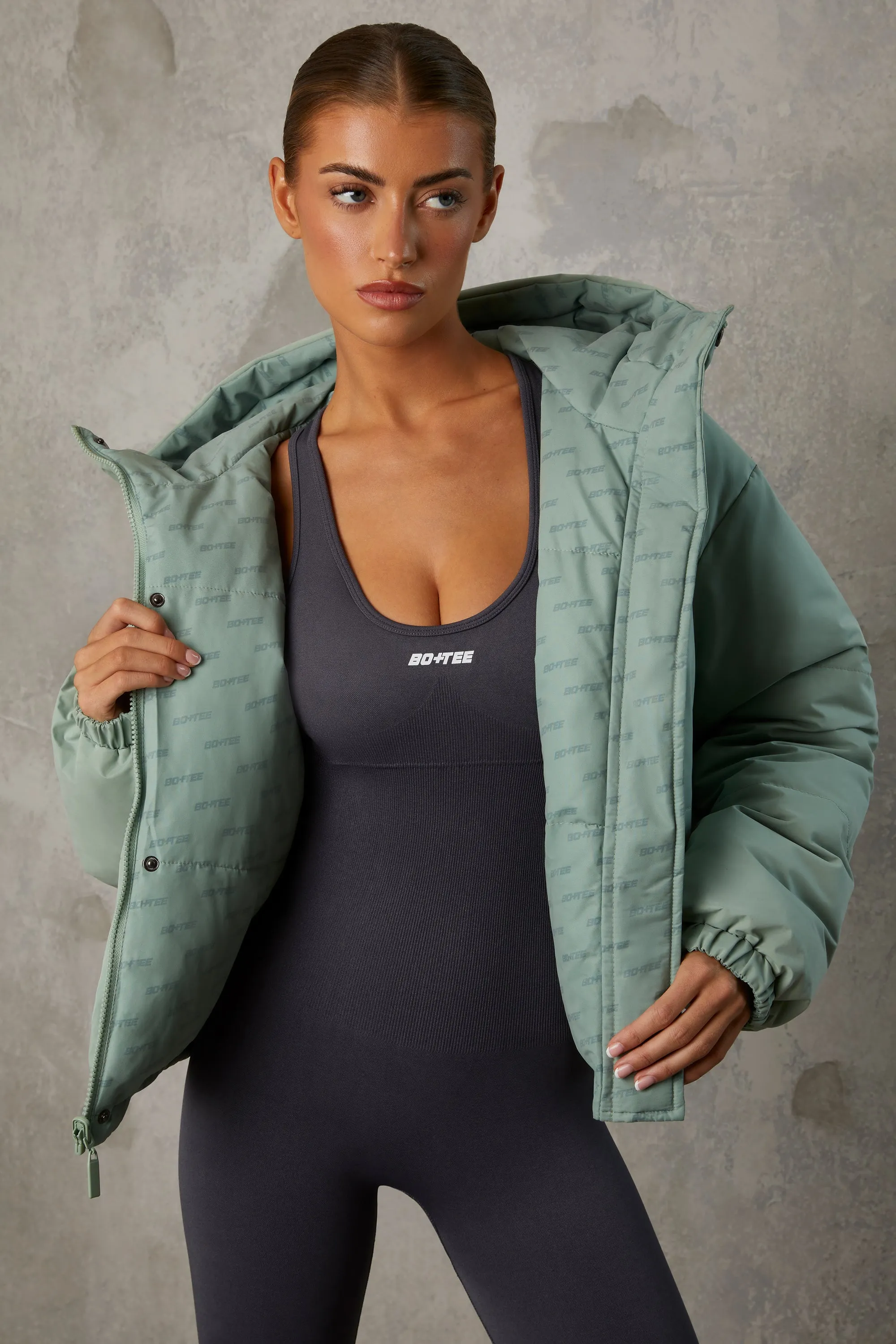 Layer Up - Reversible Hooded Puffer Jacket in Iceberg Green