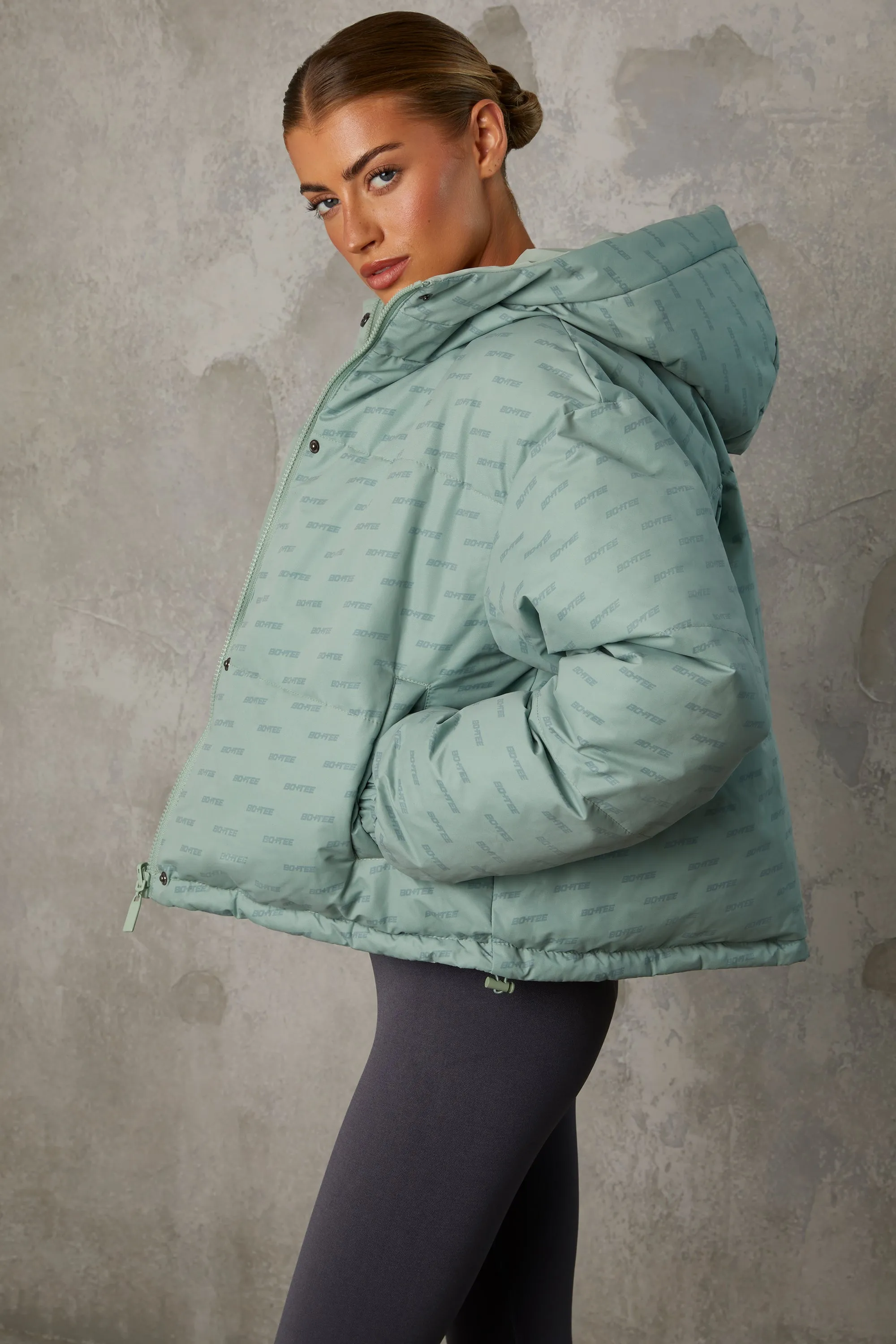Layer Up - Reversible Hooded Puffer Jacket in Iceberg Green