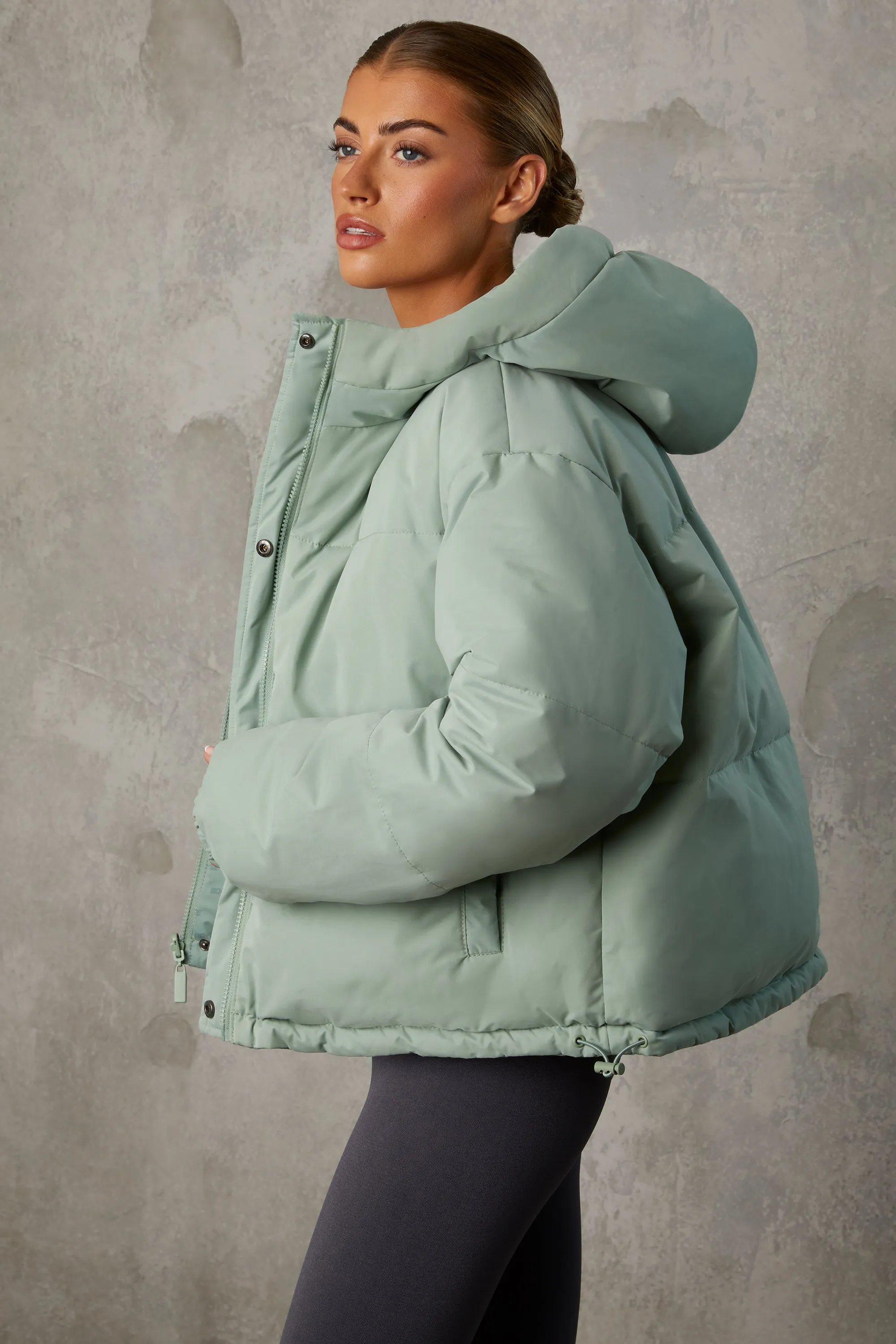 Layer Up - Reversible Hooded Puffer Jacket in Iceberg Green