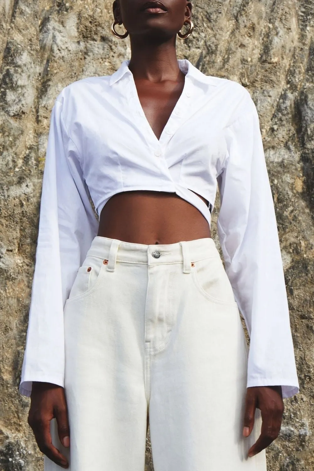 Let It Be White Cropped Shirt