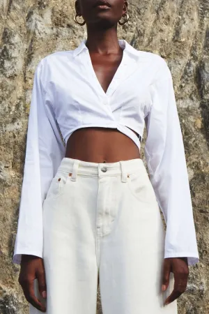 Let It Be White Cropped Shirt