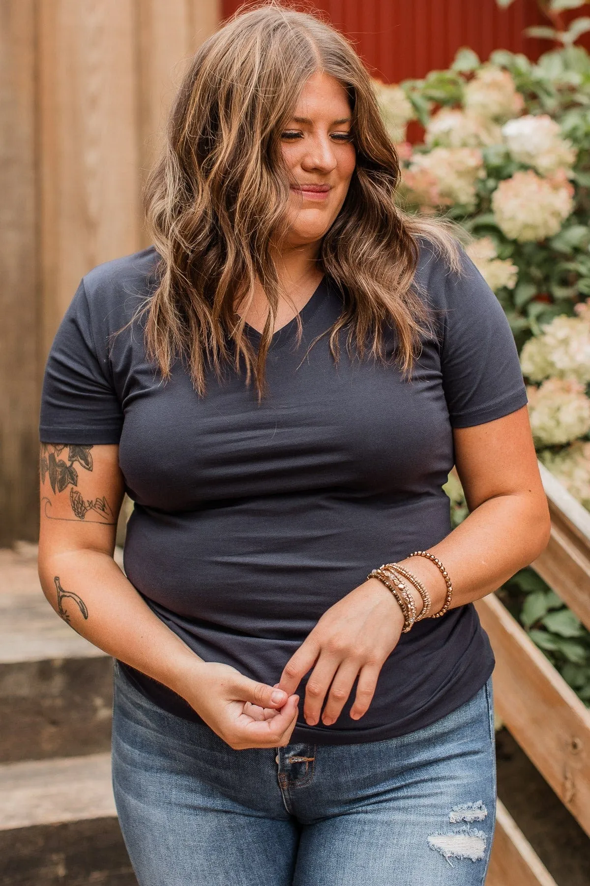 Light The Way V-Neck Top- Navy