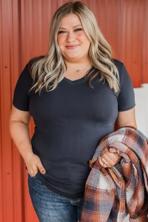 Light The Way V-Neck Top- Navy