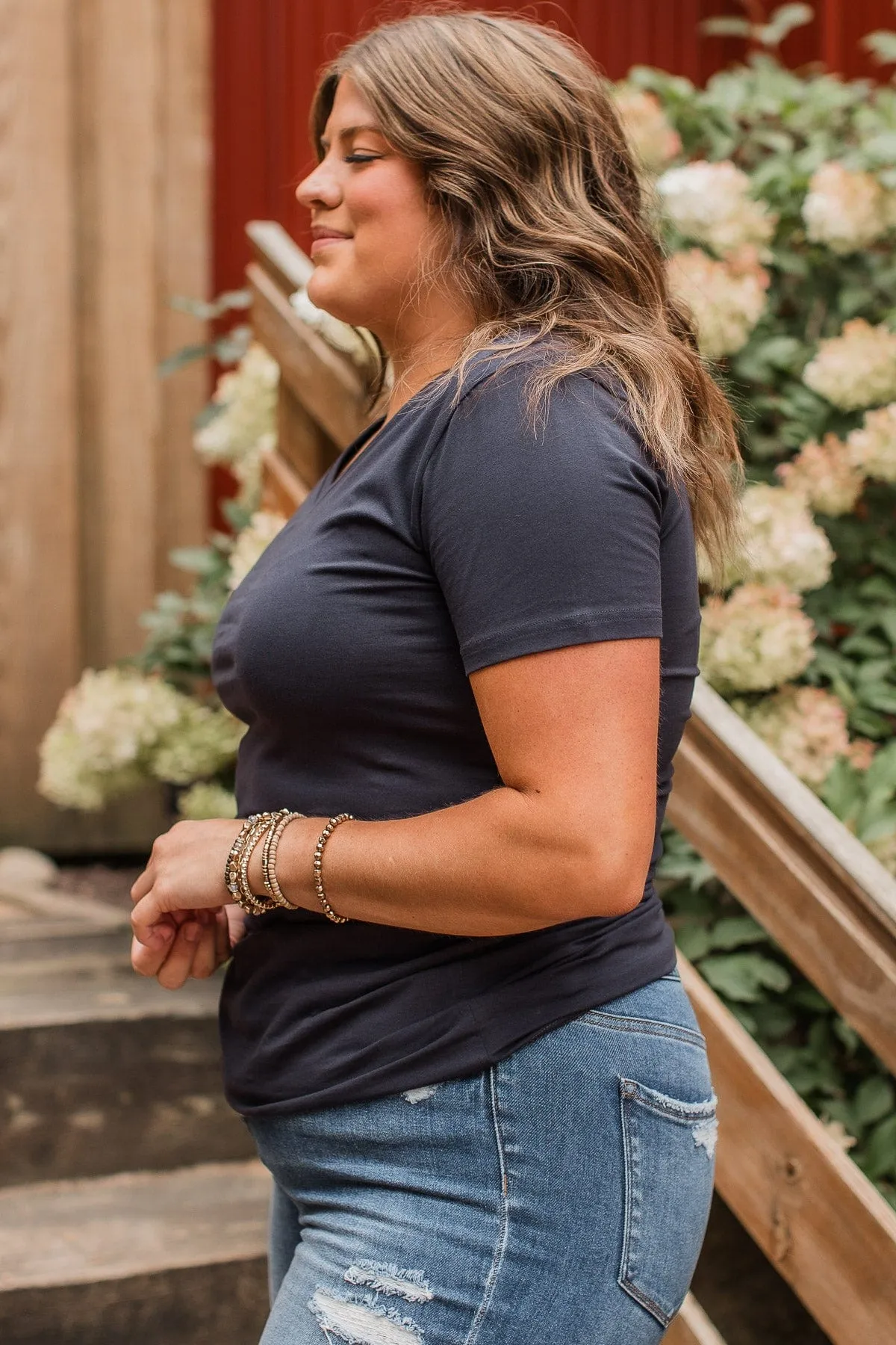 Light The Way V-Neck Top- Navy