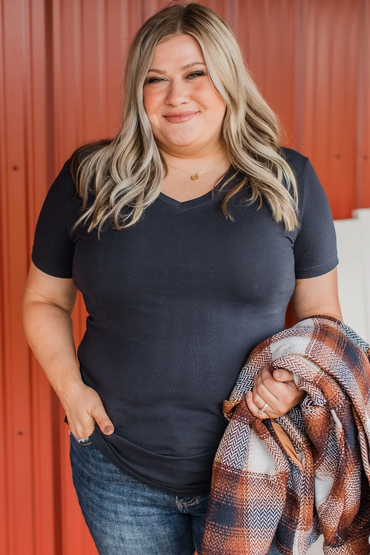 Light The Way V-Neck Top- Navy