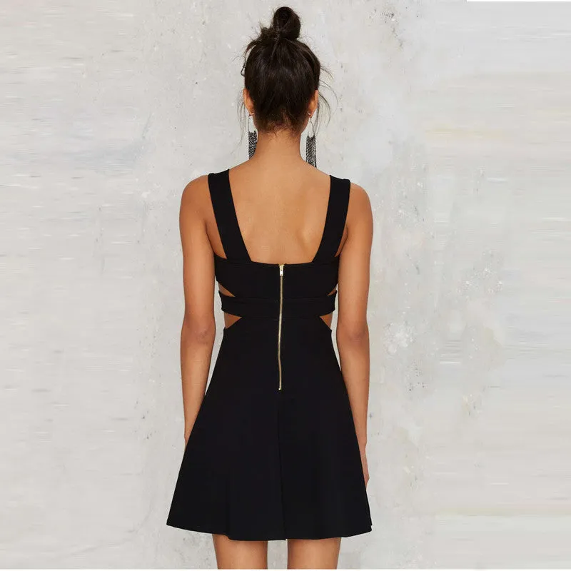 Lily Black Hollow Waist Mini Dress