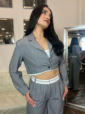 Liv Contrast Cropped Blazer- Grey