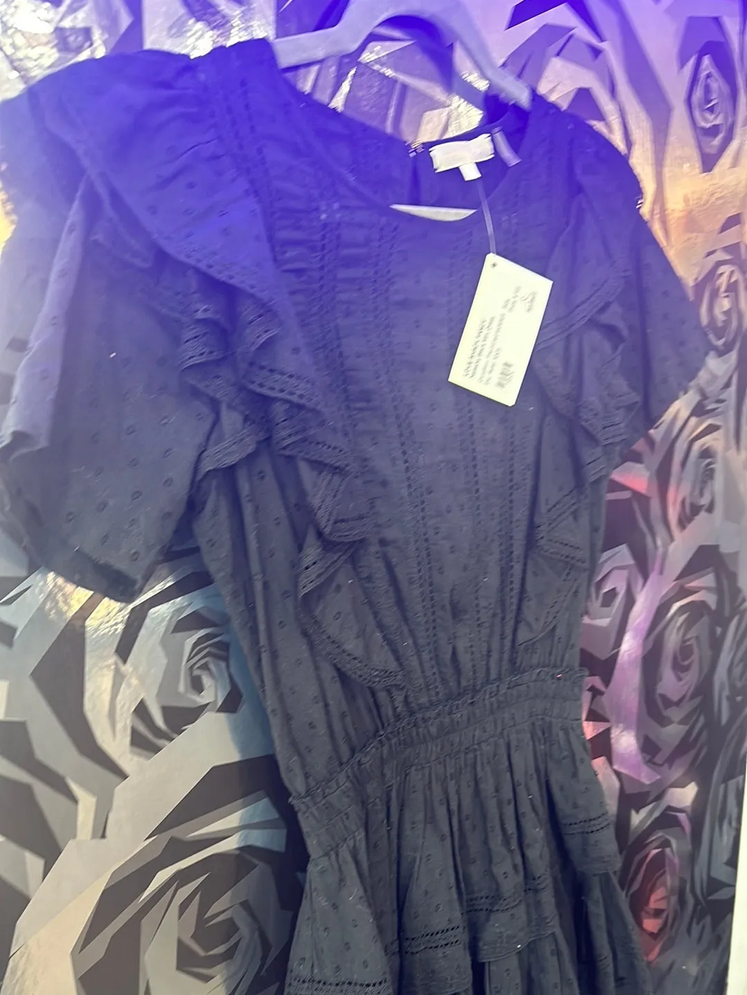 Love Shack Fancy Natasha Black Mini Dress