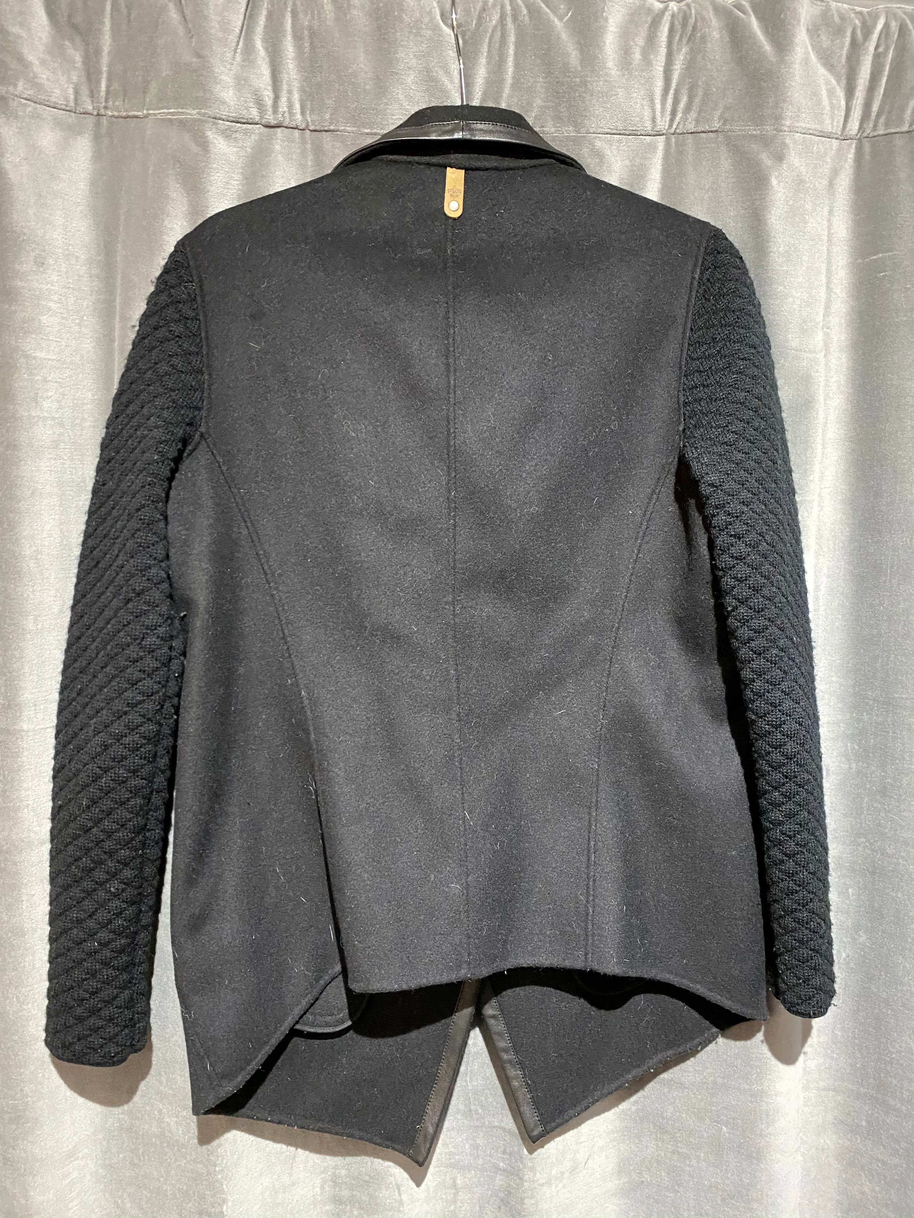 Mackage Black Asymmetrical Zipper Sweater Sleeve Jacket with Leather Trim