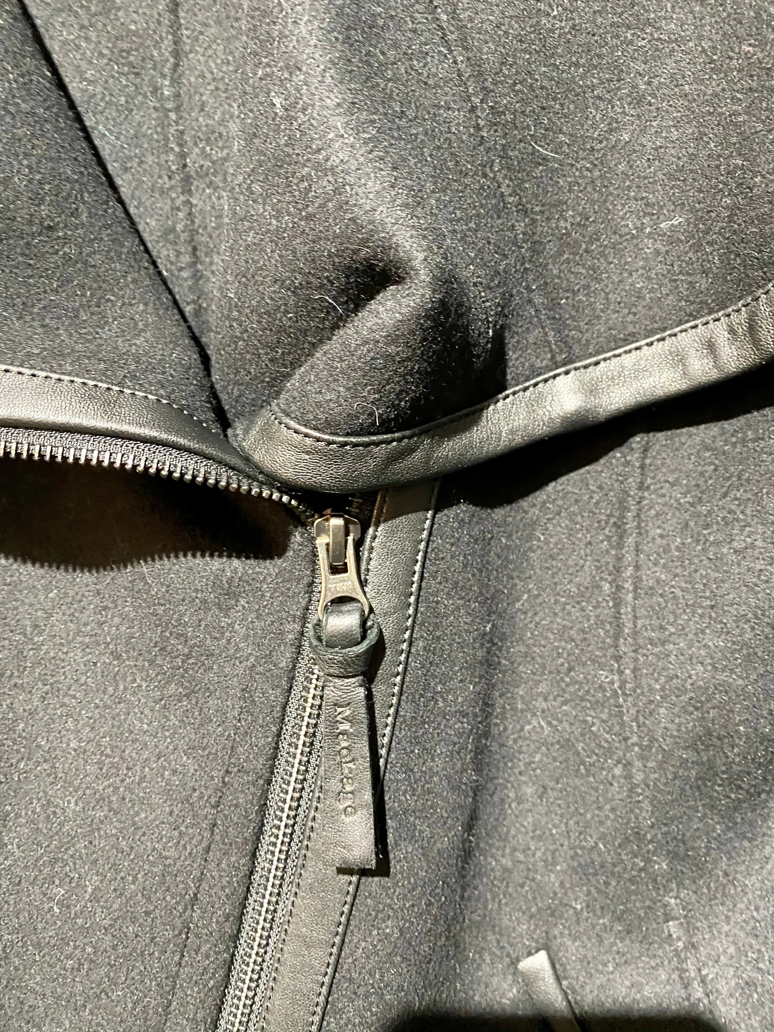Mackage Black Asymmetrical Zipper Sweater Sleeve Jacket with Leather Trim