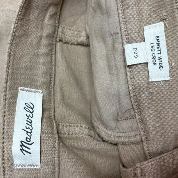 Madewell Emmett Wide Leg Crop pants jeans Khaki tan brown size P29 petite