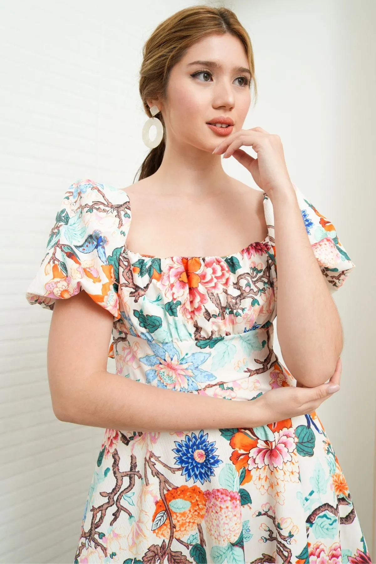 MAISIE Puff-Sleeve Babydoll Dress (Floral 1)