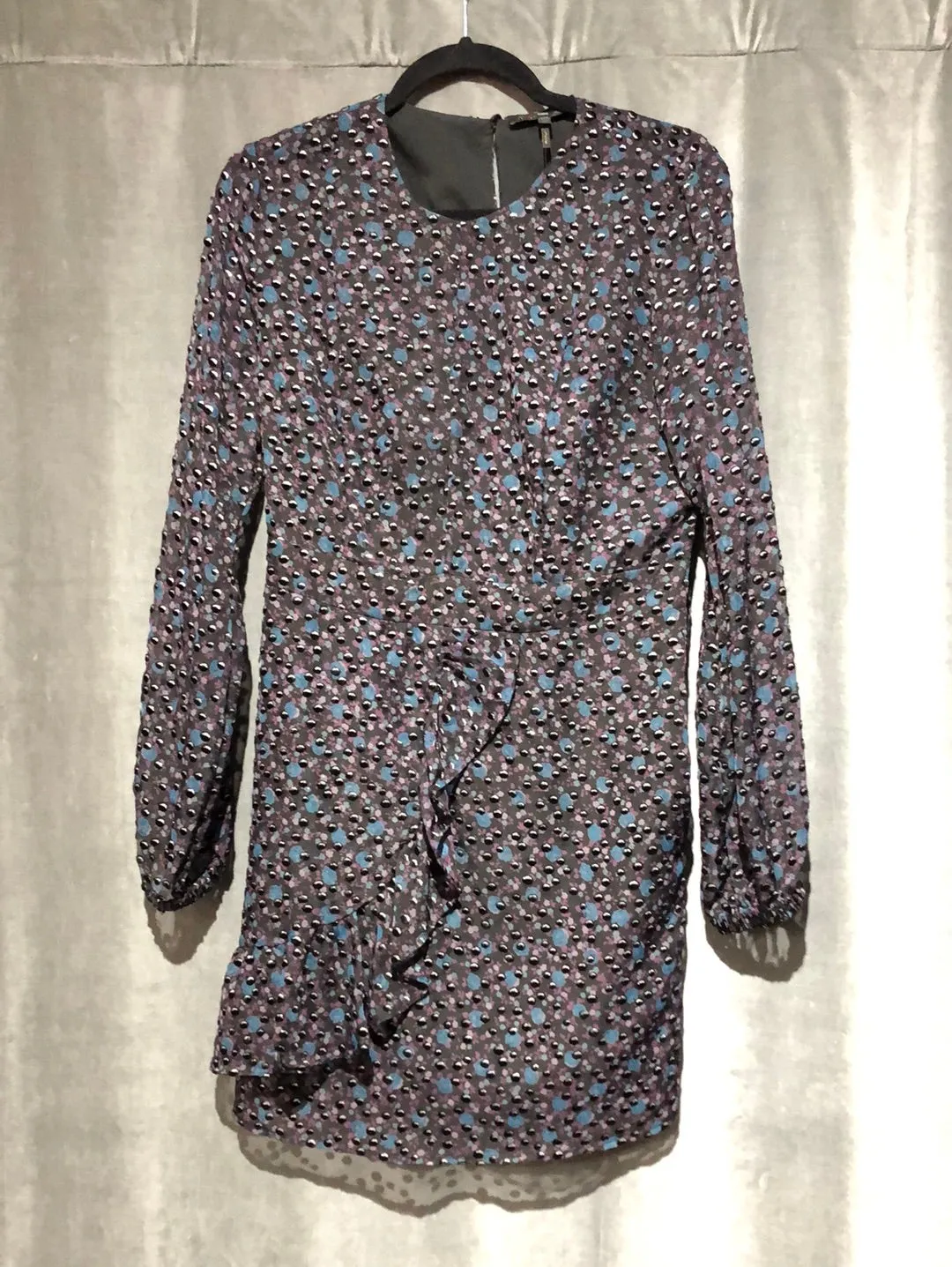 Maje Black, Purple, Blue and Long Sleeve Mini Dress