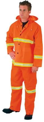 MCR Safety Three-Piece Rain Suit, Jacket/Hood/Overalls, 35 mm PVC/Poly, Orange, 3X-Large, 2013RX3