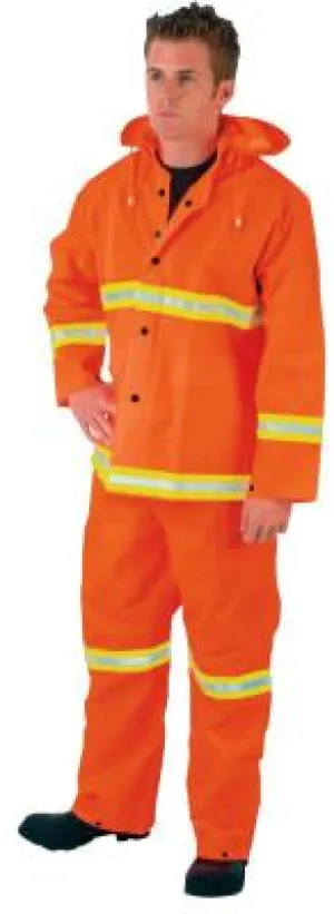 MCR Safety Three-Piece Rain Suit, Jacket/Hood/Overalls, 35 mm PVC/Poly, Orange, 3X-Large, 2013RX3