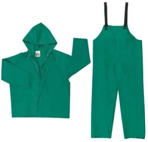 MCR Safety Two-Piece Rain Suit, Jacket w/Hood, Bib Pants, 0.42 mm PVC/Poly, Green, 5X-Large, 3882X5