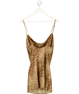 Michael Costello Brown Leopard Print Cowl Neck Mini Dress UK XS