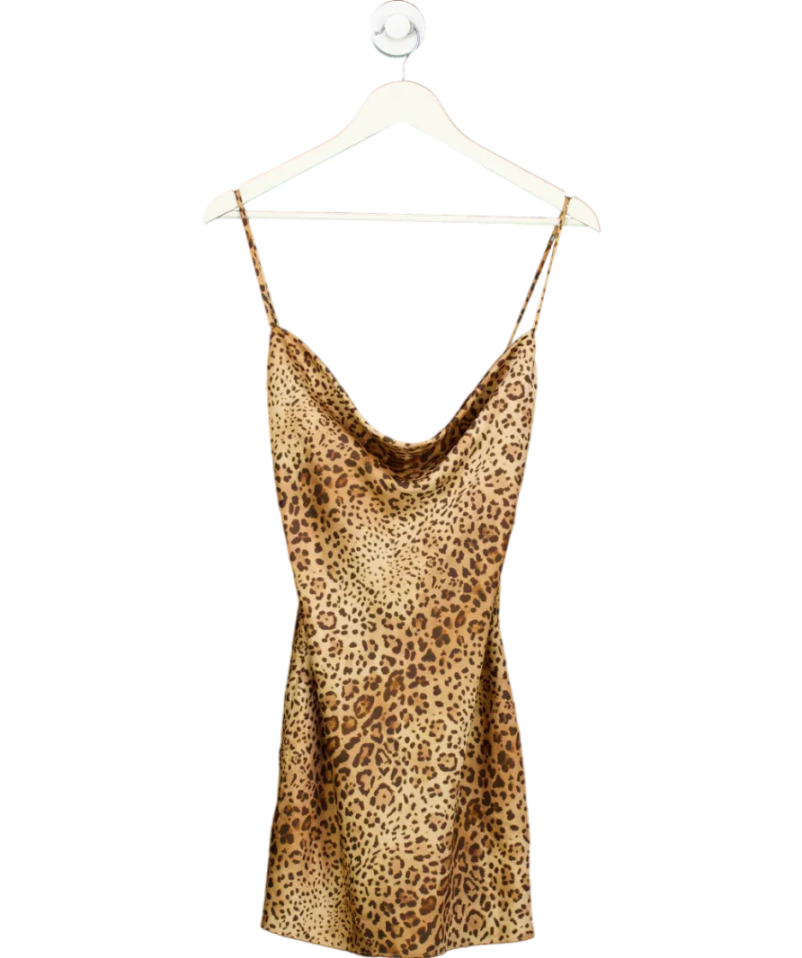Michael Costello Brown Leopard Print Cowl Neck Mini Dress UK XS