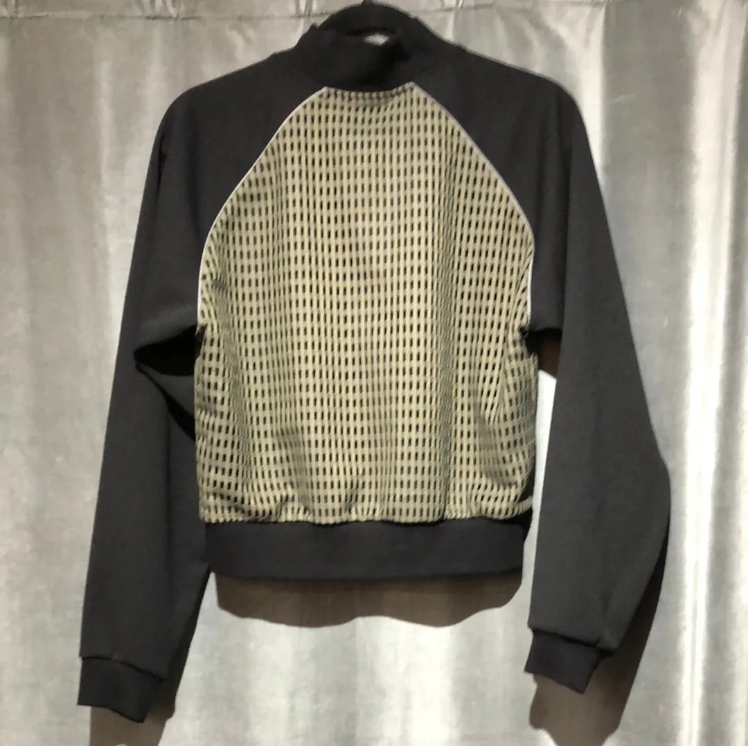 MICHI Black and Green Perforated Cropped Zip Top