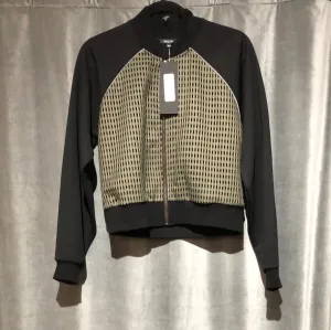 MICHI Black and Green Perforated Cropped Zip Top