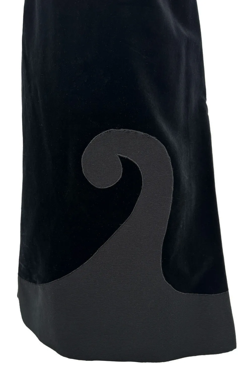 Minimalist 1960s Pierre Cardin Black Cotton Velvet Mod Shift Dress w Grosgrain Detailing