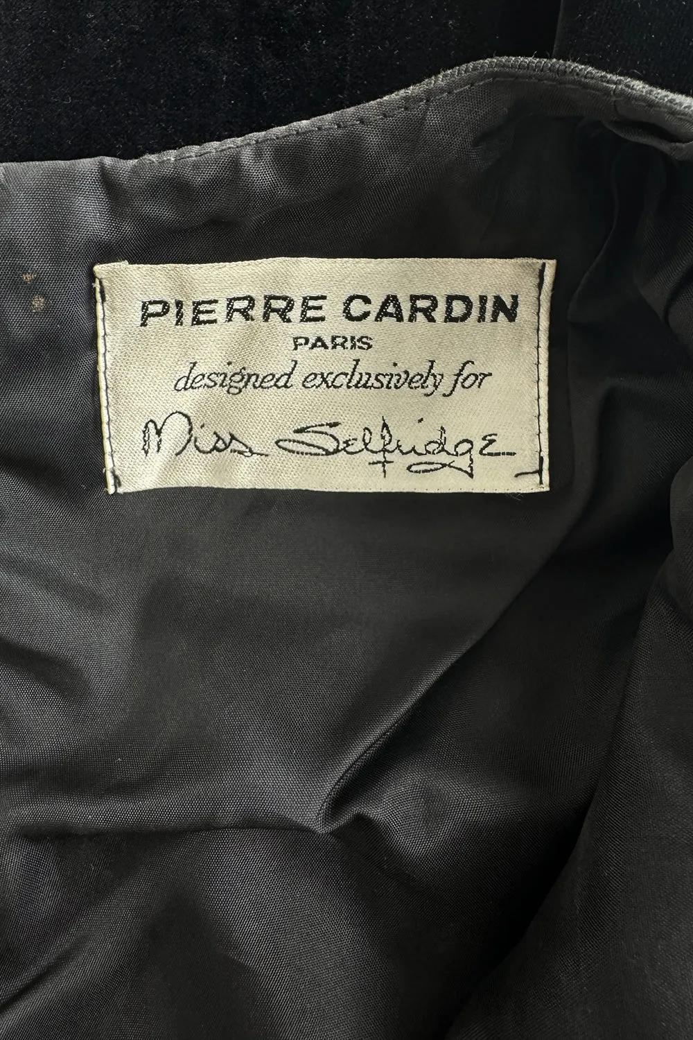Minimalist 1960s Pierre Cardin Black Cotton Velvet Mod Shift Dress w Grosgrain Detailing