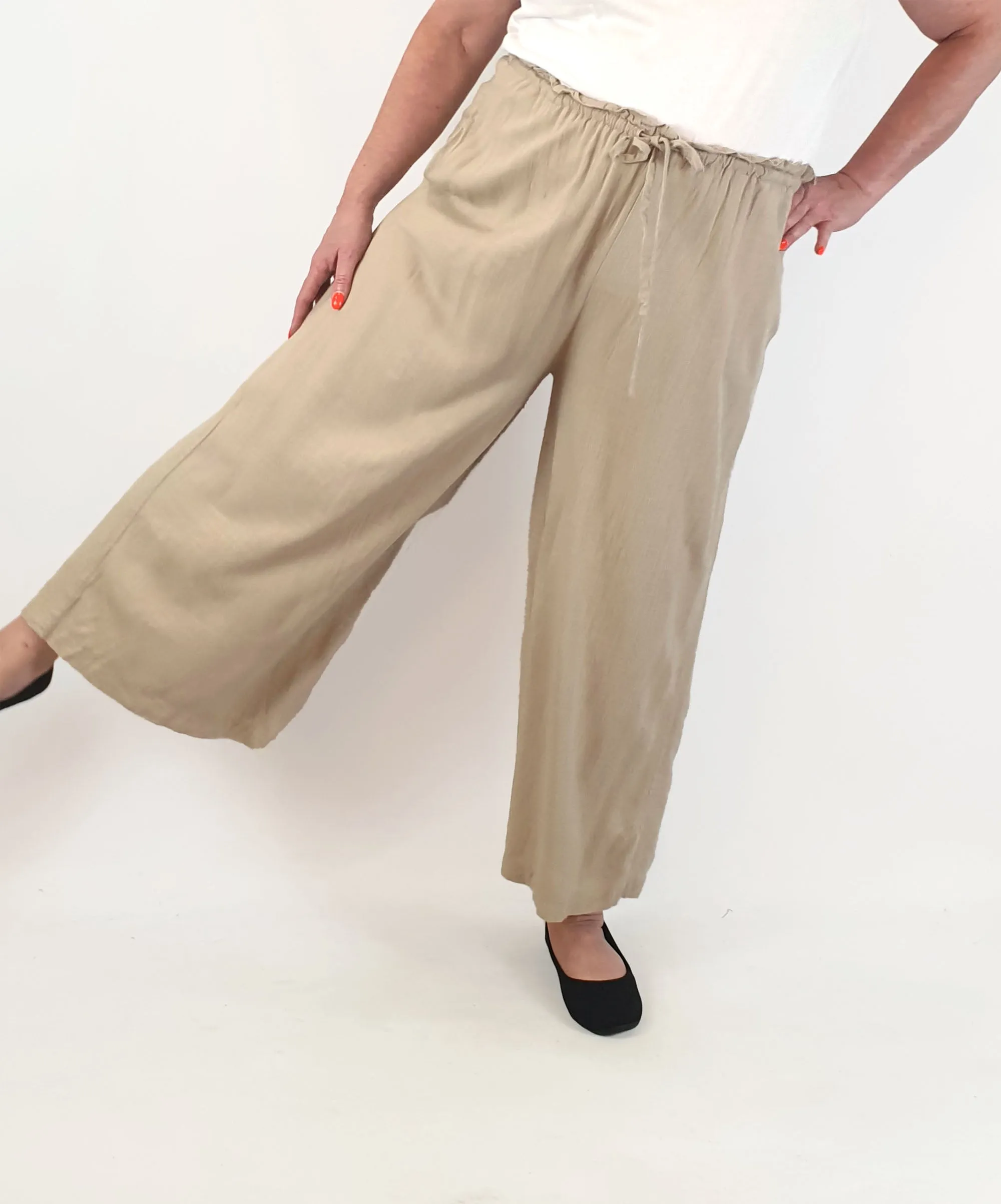 Miracle neutral beige wide leg pants size 16