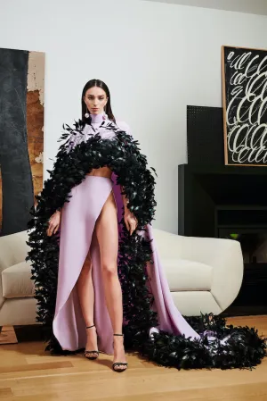 Mock Neck Cape Top with Feather Hem