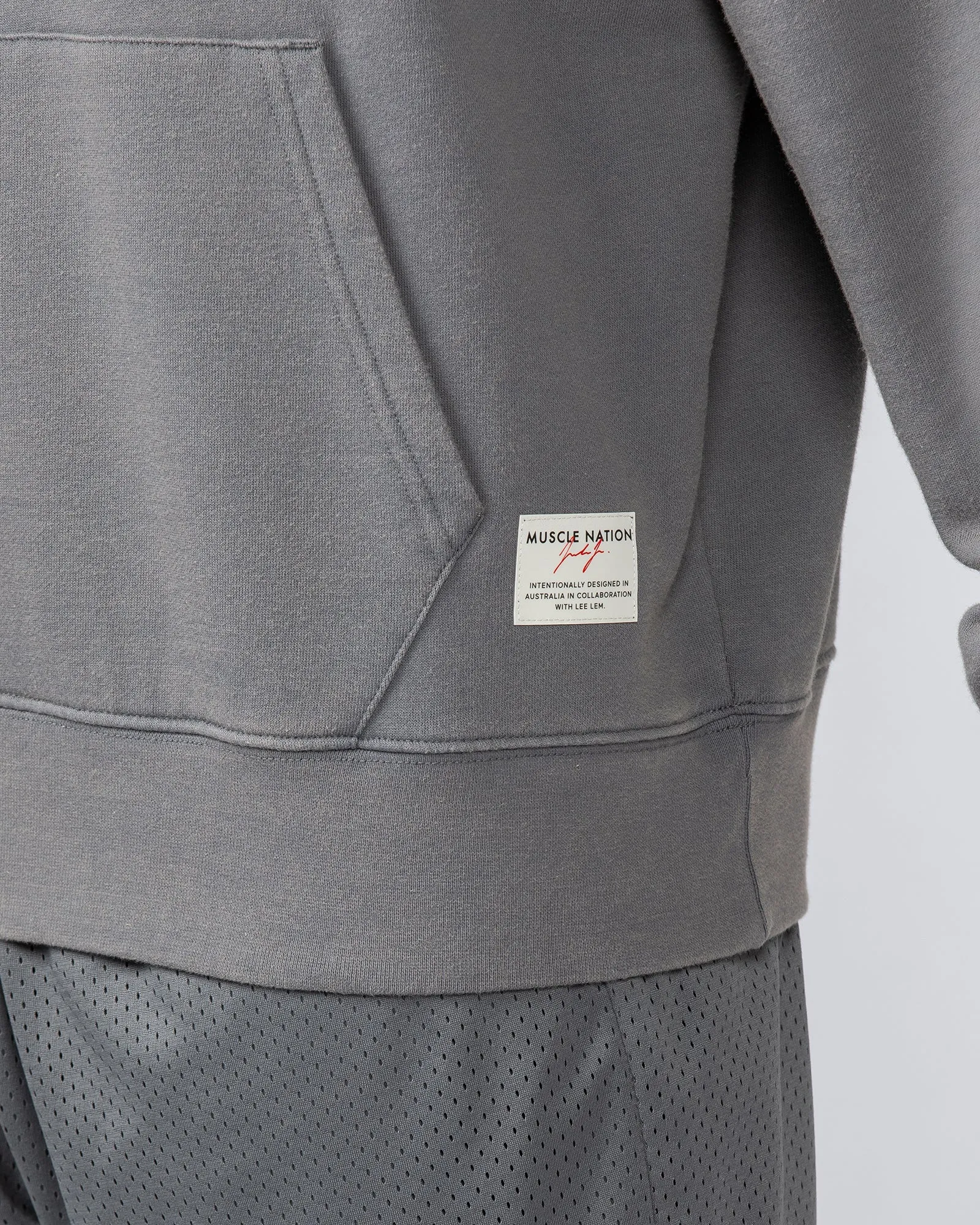 Muscle Nation | Lee Lem Cropped Hoodie - Washed Platinum Grey
