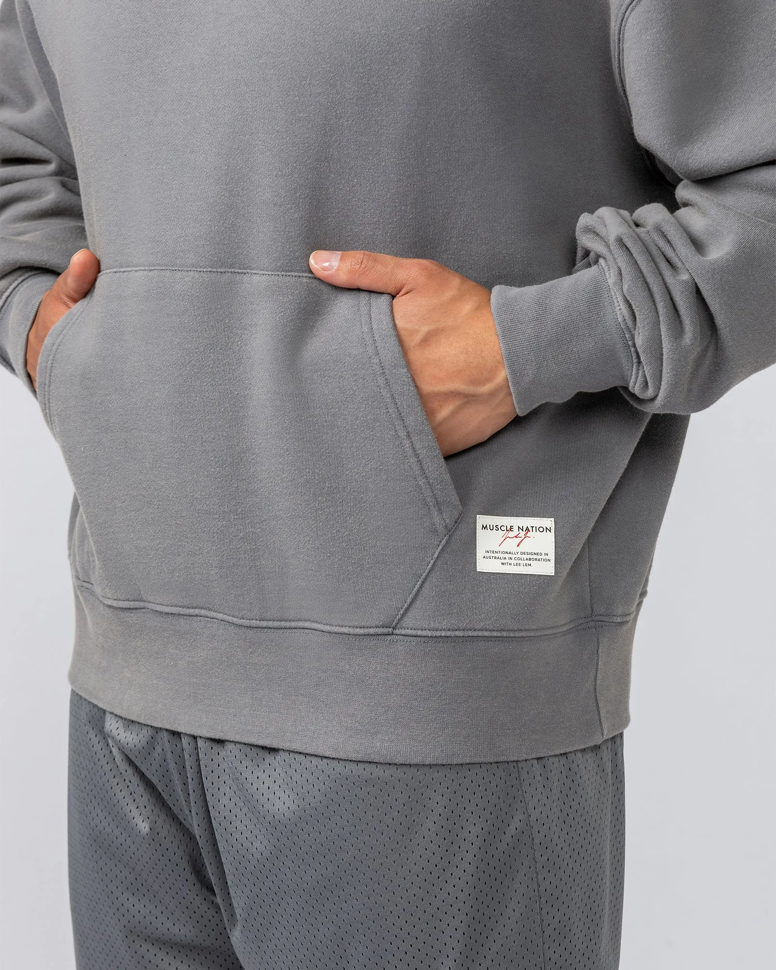 Muscle Nation | Lee Lem Cropped Hoodie - Washed Platinum Grey