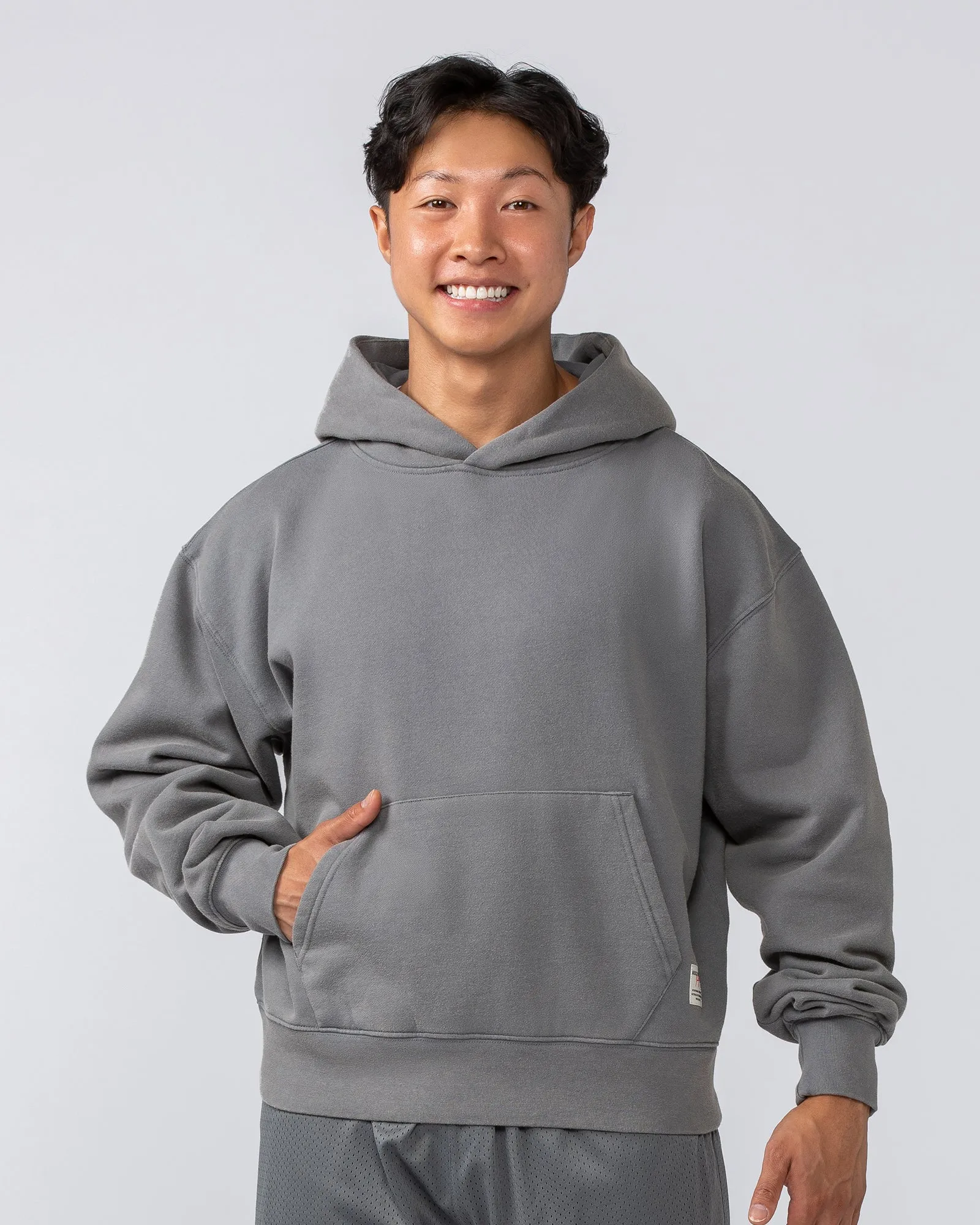 Muscle Nation | Lee Lem Cropped Hoodie - Washed Platinum Grey
