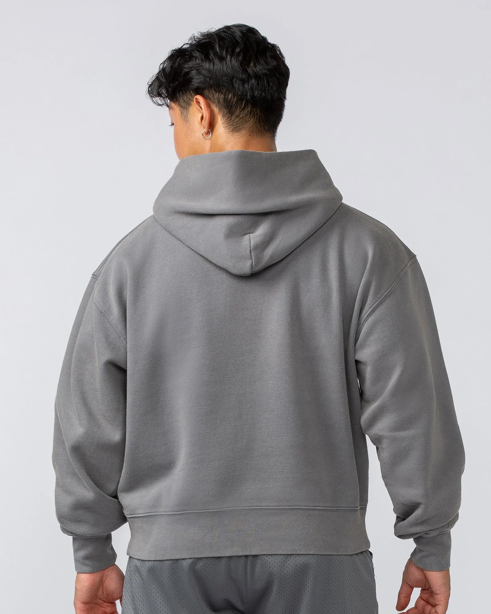 Muscle Nation | Lee Lem Cropped Hoodie - Washed Platinum Grey