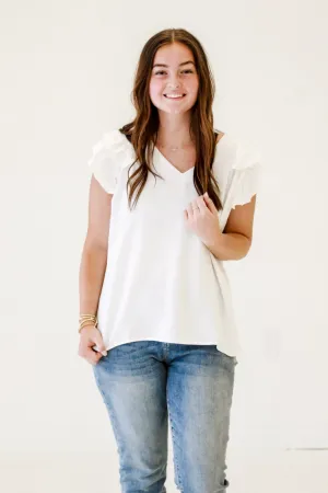 My Go To White Top with Flutter Sleeves