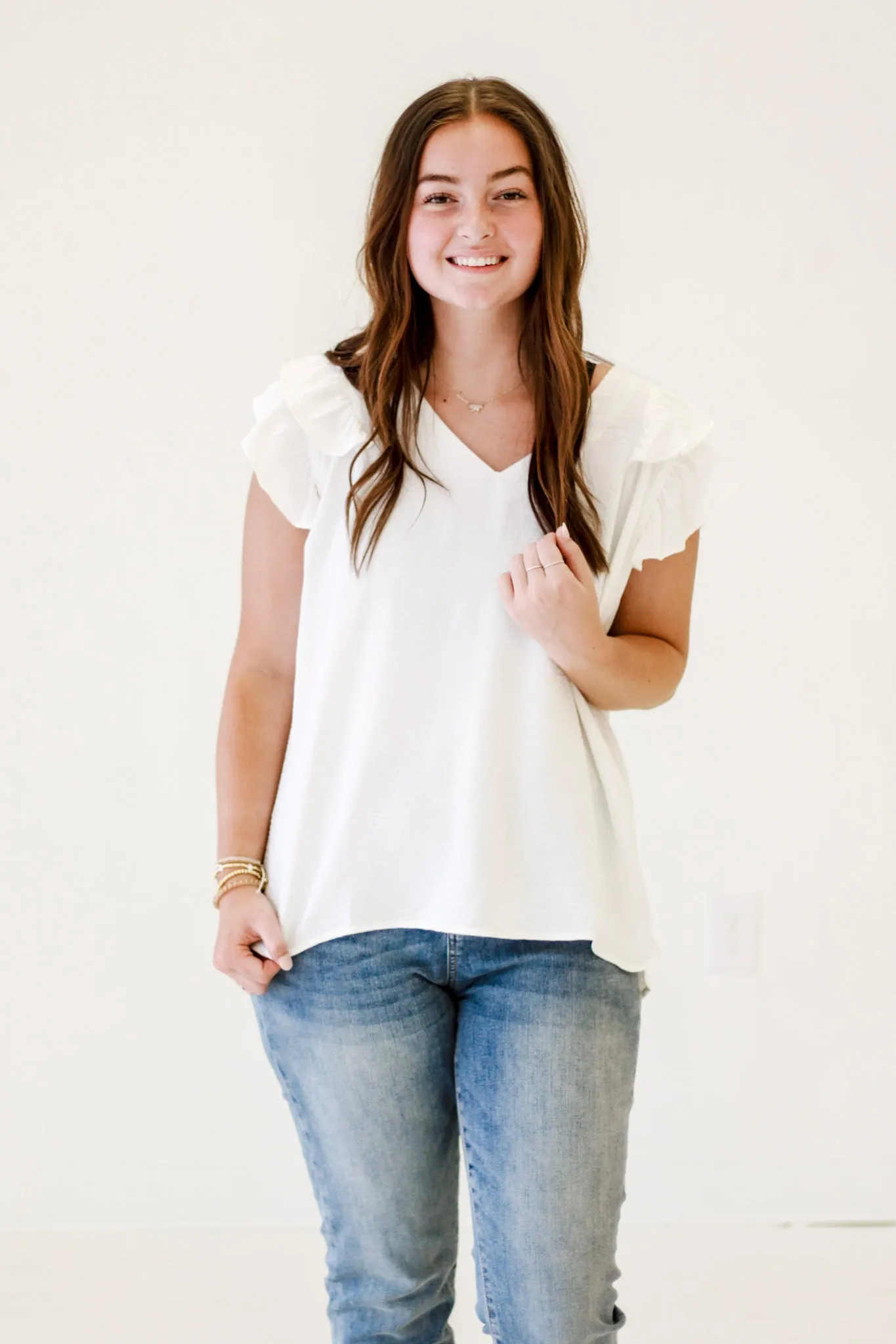My Go To White Top with Flutter Sleeves