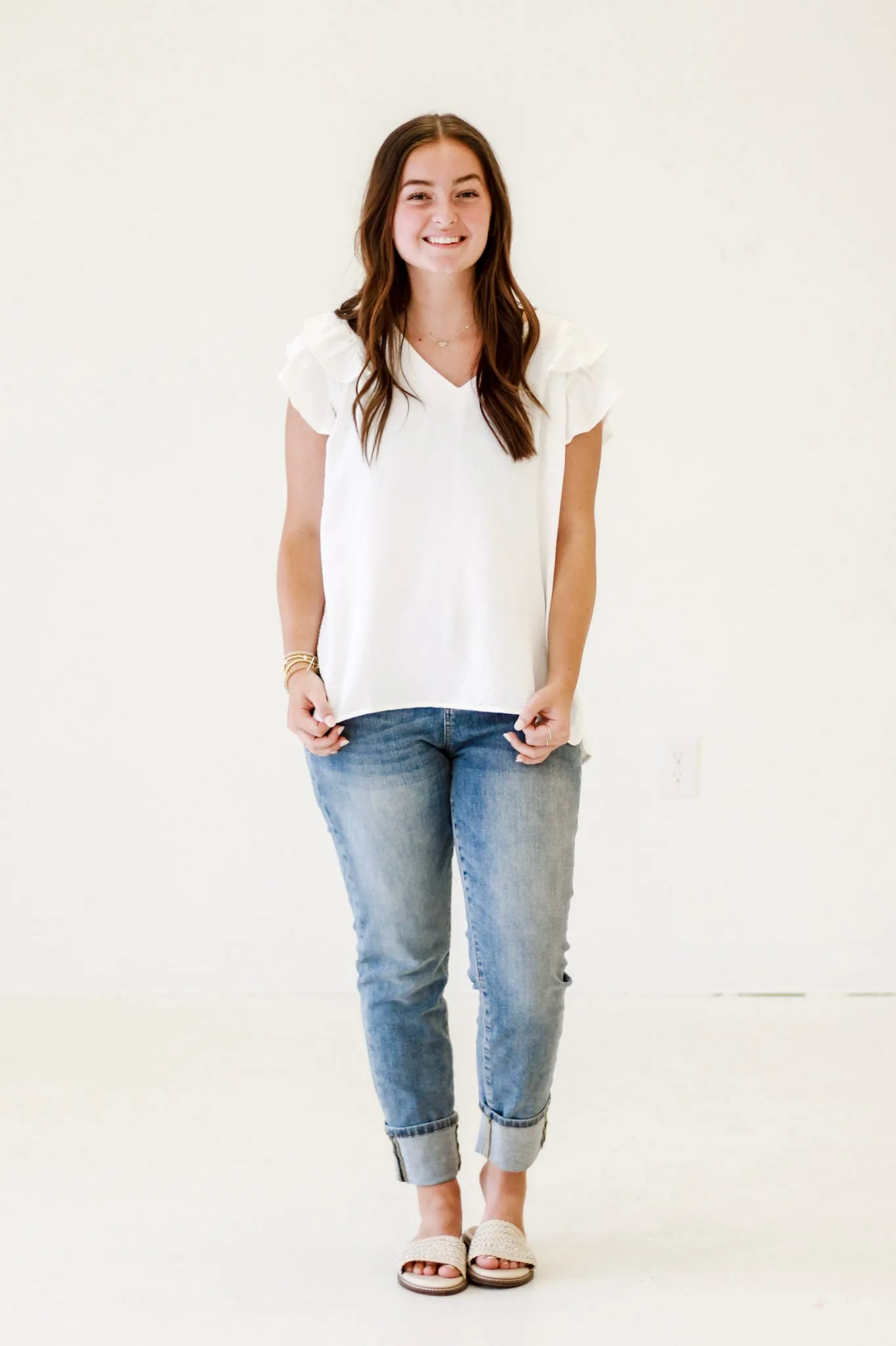 My Go To White Top with Flutter Sleeves