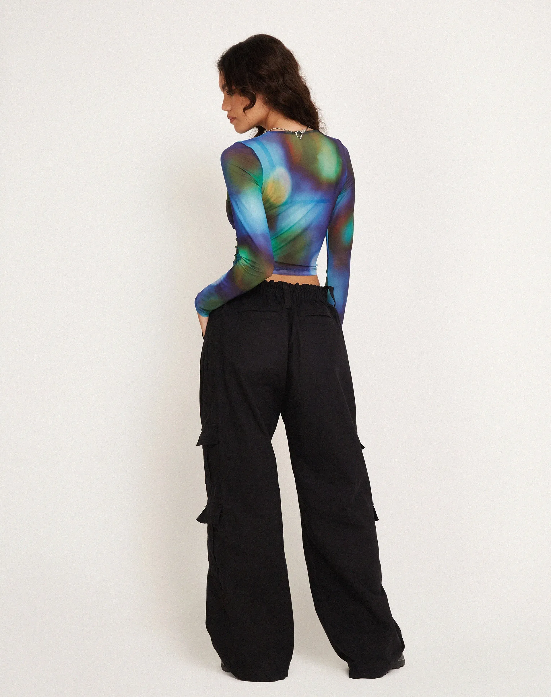 Narita Long Sleeve Crop Top in Mesh Blur Orbs