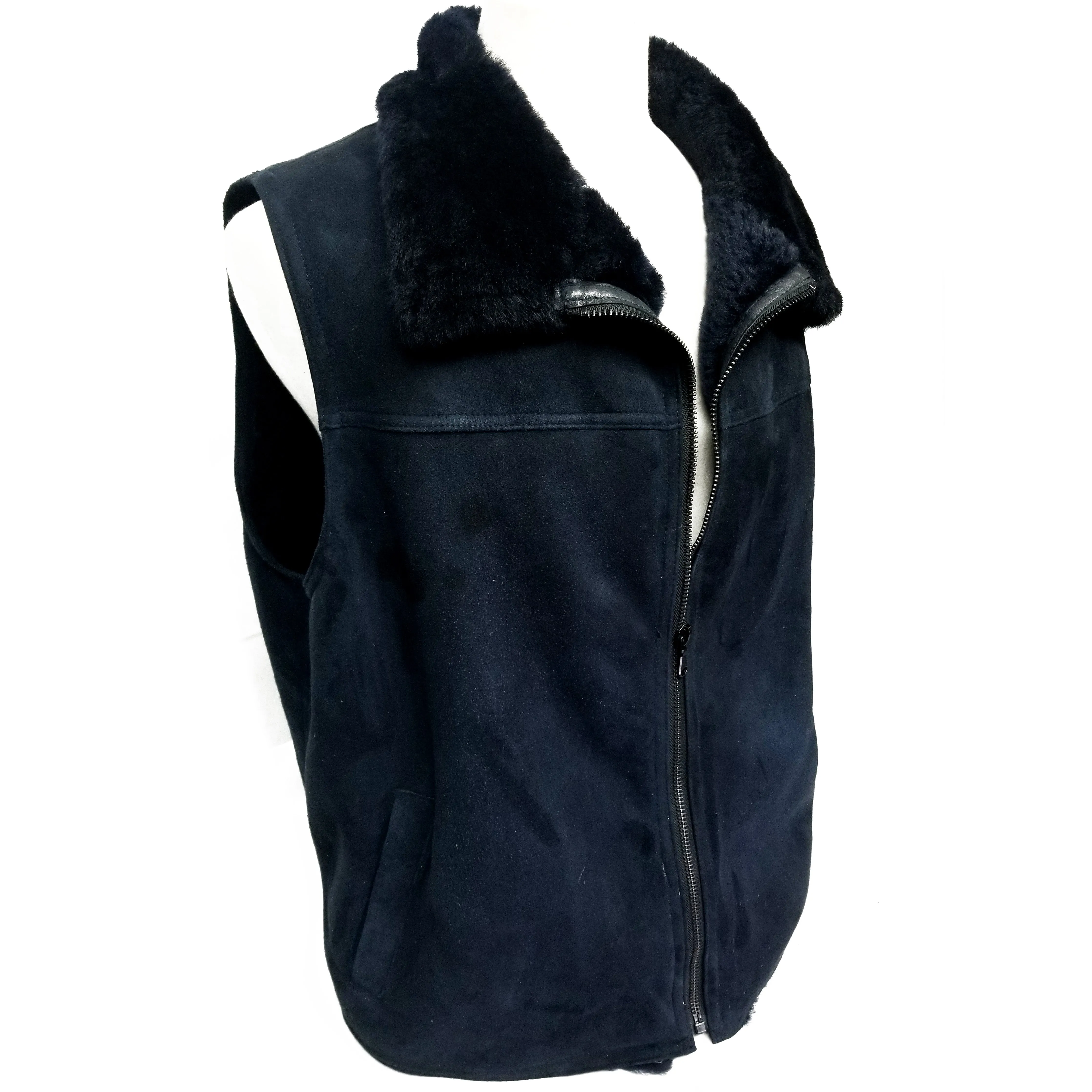Navy Blue Genuine Suede Leather Vest