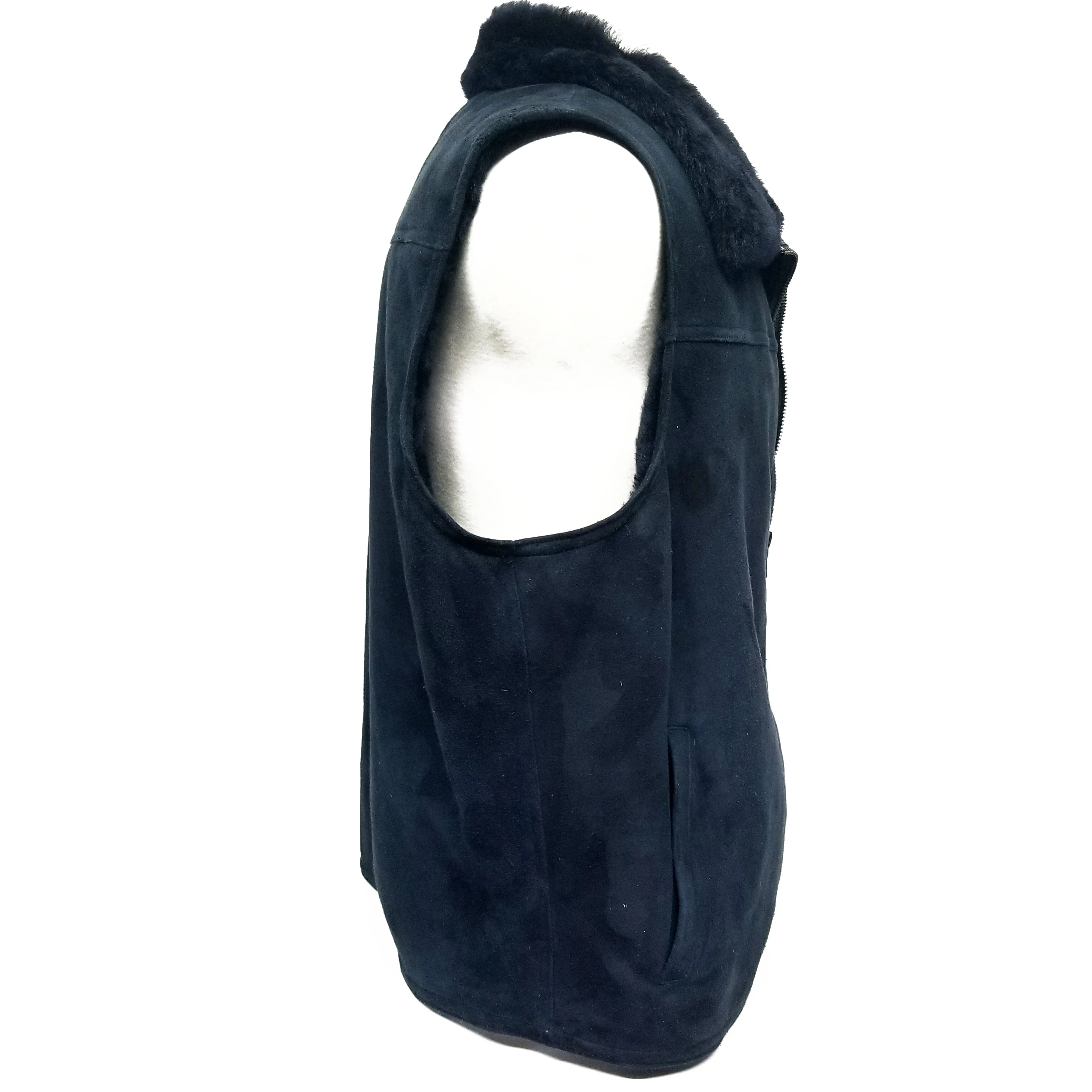 Navy Blue Genuine Suede Leather Vest