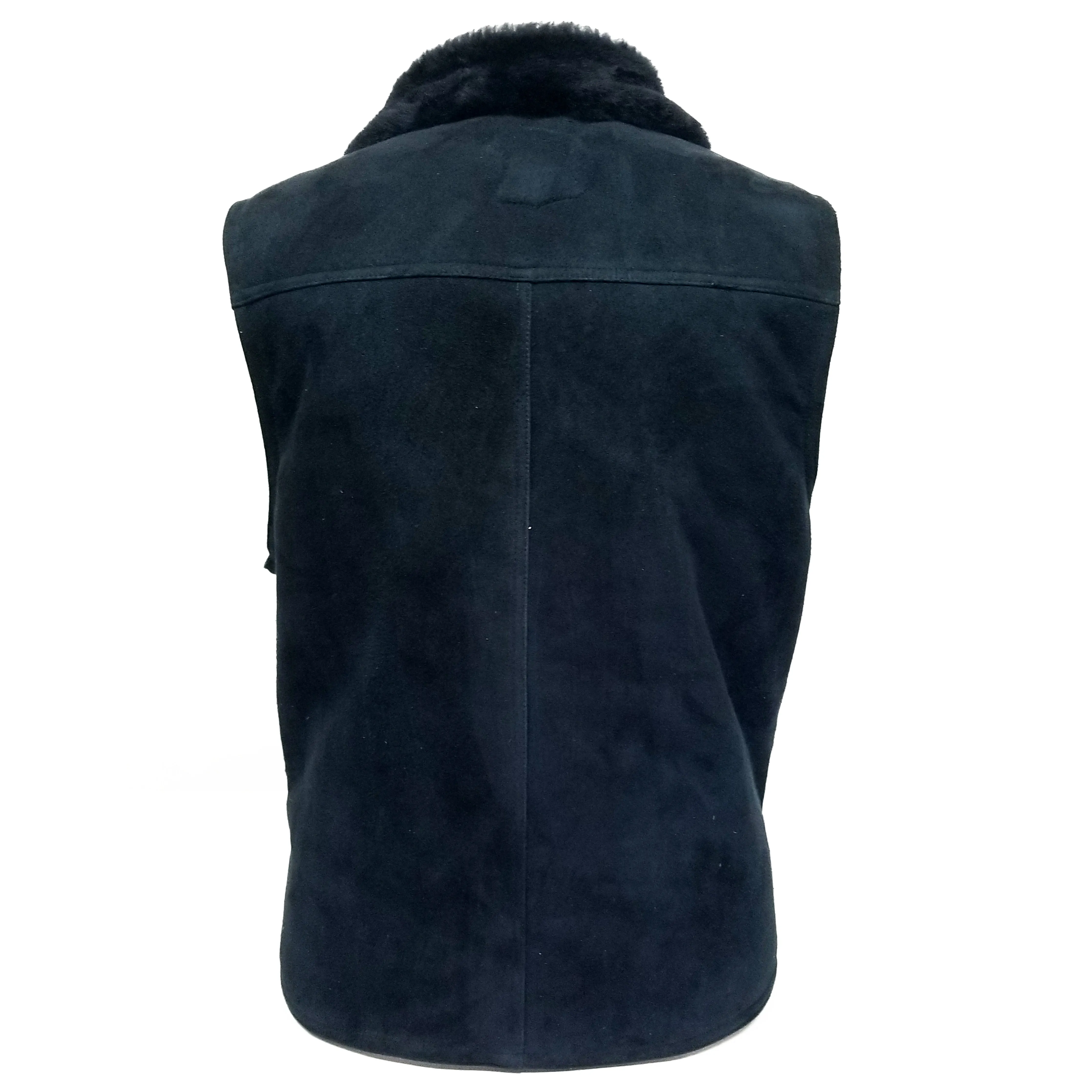 Navy Blue Genuine Suede Leather Vest